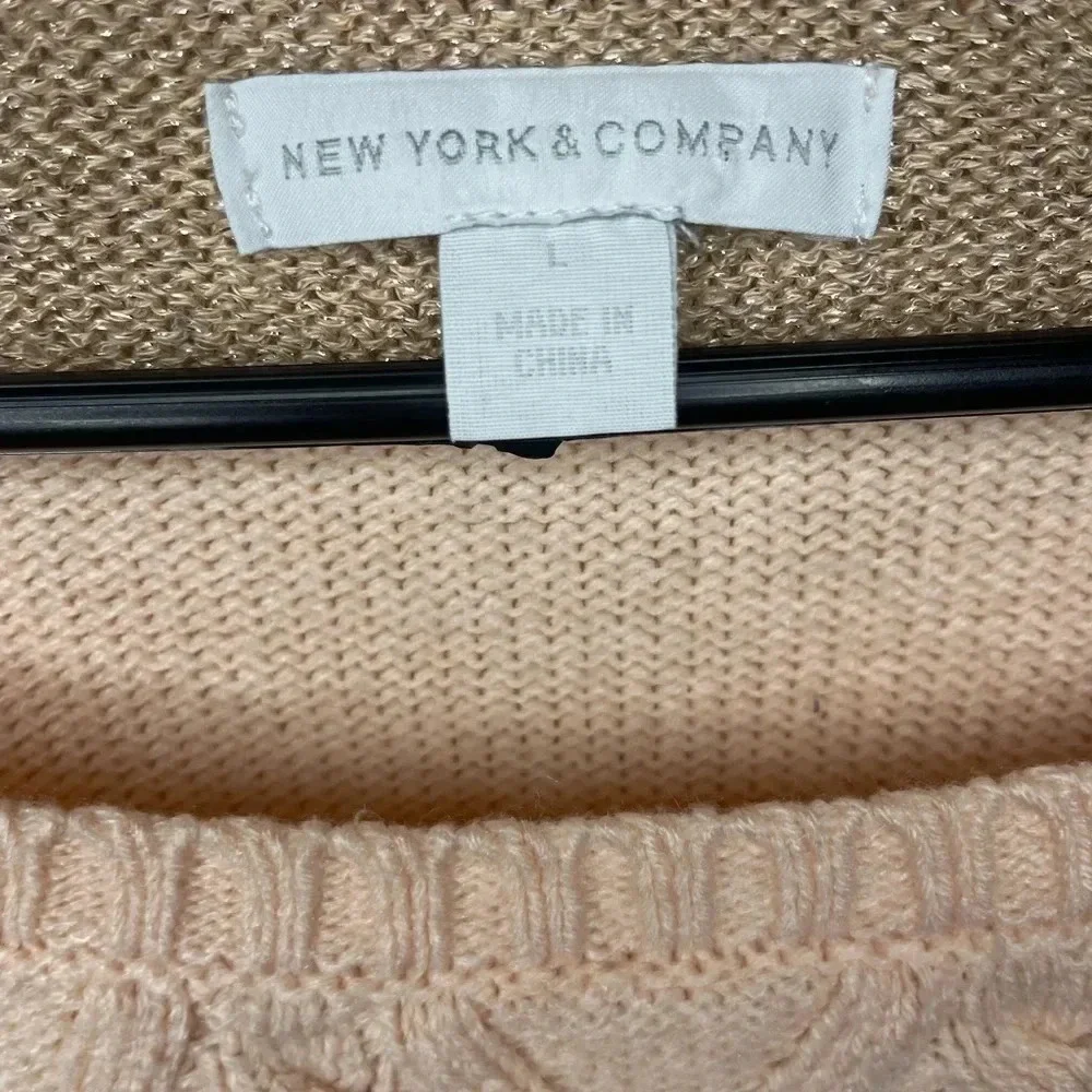 New York & Company Metallic Pink and Gold Striped Knit Sweater Size Large - Picture 3 of 6